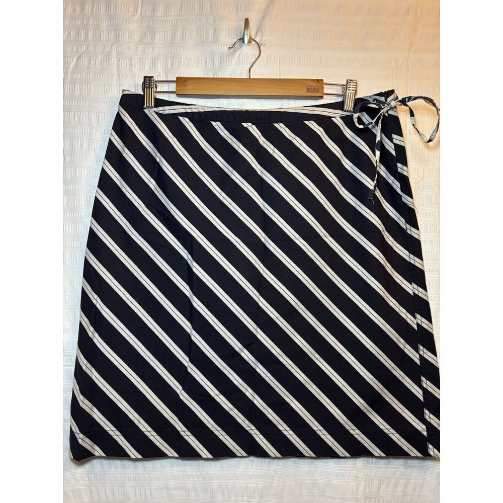 Women's 12 Tommy Halfiger Knee Length Skirt Navy Blue White Stripe Career Casual
